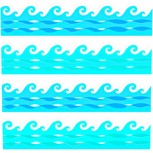 Whaline 69Ft Ocean Wave Bulletin Board Border 60Pcs Sea Die Cut Border Trim Stickers Decal for Summer School Classroom Office Chalkboard Party Decor