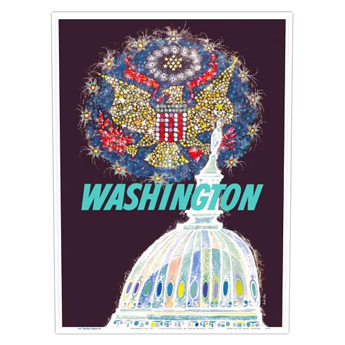 Pacifica Island Art Washington DC - Capitol Building - Vintage Travel Poster by David Klein c.1960 - Master Art Print (Unframed) 9in x 12in