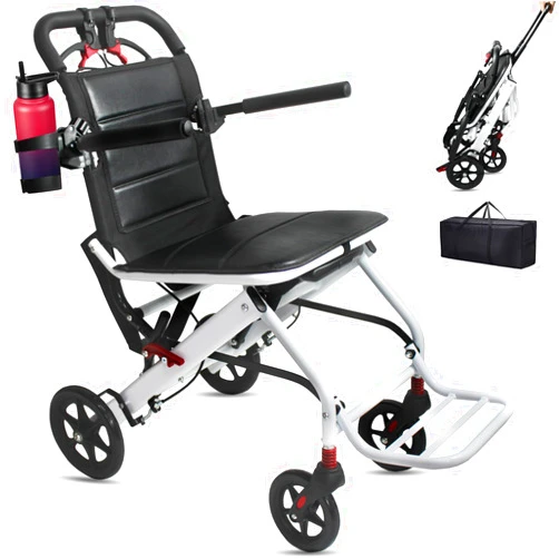 NexusSmash Lightweight Transport Wheelchair with Telescopic Handle, Folding Travel Wheelchairs for Adults Seniors Kids, Portable Padded Transport Chair with Travel Bag, Support 200lbs