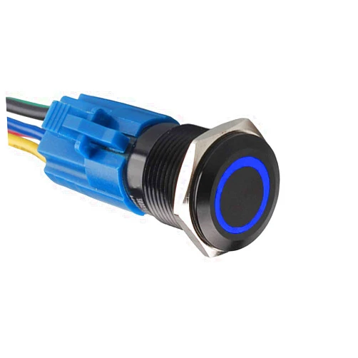 ESUPPORT 16mm 12V 3A Car Blue LED Light Angel Eye Metal Push Button Toggle Switch Socket Plug Latching Black Shell