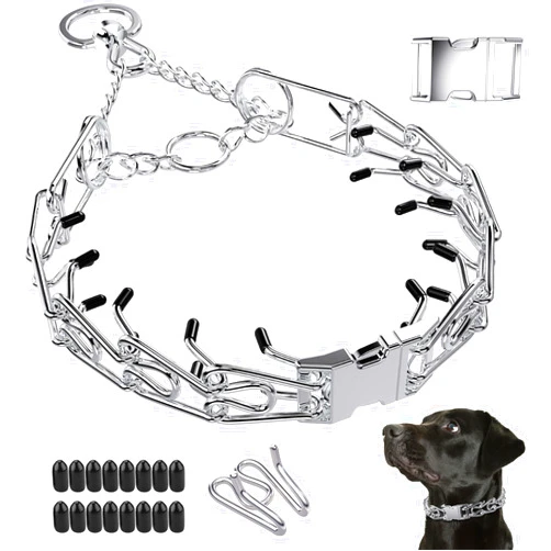 Supet Adjustable Prong Collar for Dogs No Pull Dog Pinch Collar, Dog Training Collar with Quick Release Buckle for Small Medium Large Dogs