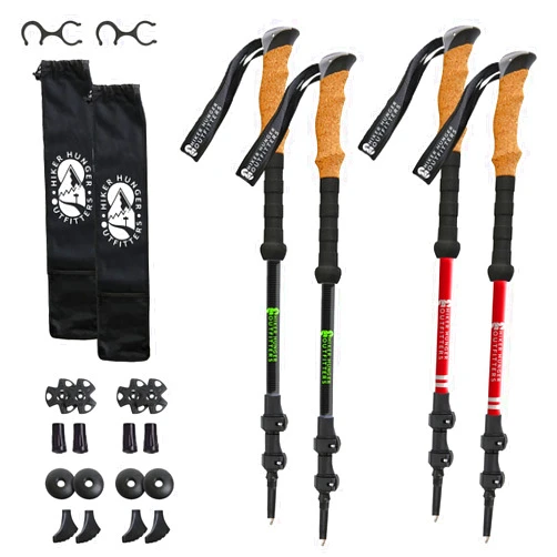 Hiker Hunger Outfitters Ultimate Trekking Pole Bundle (2 Sets): Red Aluminum Hiking Pole Set with Carbon Fiber Trekking Pole Set - Backpacking Gear, Camping Gear Must Haves, Walking Sticks for Women Men Kids