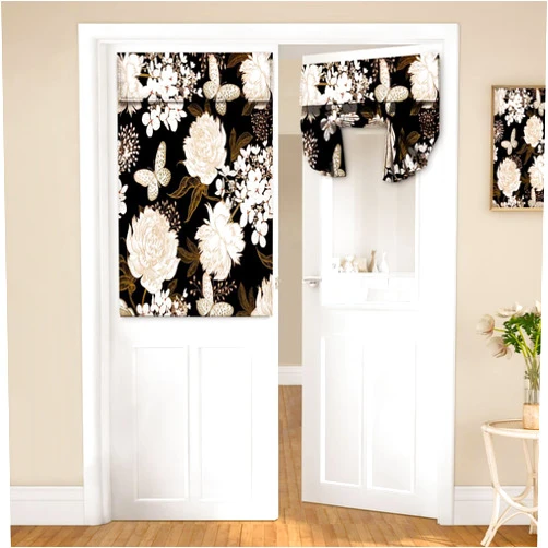 AAVEUP Door Curtains for Door Windows,Bohemian Vintage Butterfly Gold Floral Botanical Leaves Curtains for French Glass Door,Farmhouse Colorful Small Window Tie Up Door Curtains 26x40 in