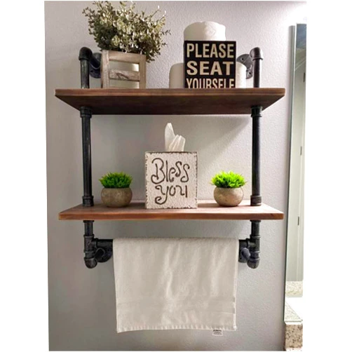 LooftMate Industrial Pipe Shelf,2 Tiered Metal Towel Racks for Bathroom,20