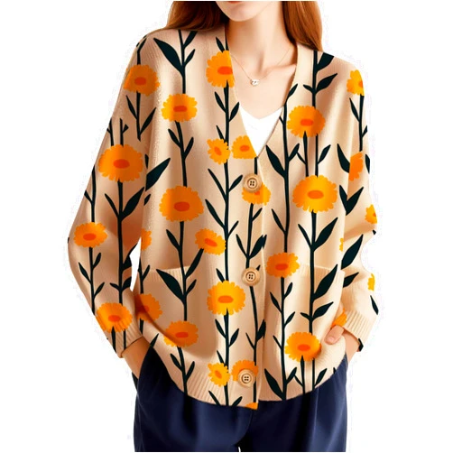 Zaswen Womens Knit Oversized Sweater Coat Cute Floral Sweaters Cardigan V Neck Button Down Warm Fall Pullover Cardigan Jacket