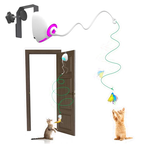 Sofolor Interactive Cat Feather Toys, Hanging Electric Cat Toys for Indoor Cats, Retractable Cat Teaser Toy, Exercise Kitten Toys, Automatic Cat Toy