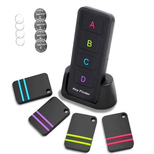 Midlocater Key Finder,Midlocater 85dB+ Remote Finder Item Tracker RF Locator with Sound,Item Locator Tags with 131ft. Working Range for Finding Key Remote Wallet Passport Pet Phone,1RF Transmitter 4 Receivers