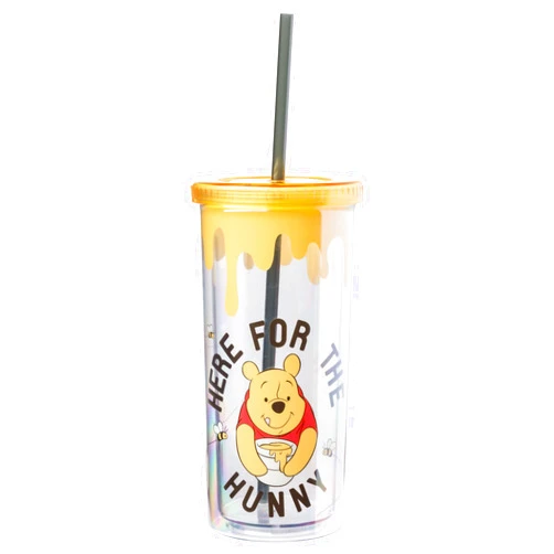 Silver Buffalo Winnie the Pooh Here for Hunny Plastic Tall Cold Cup with Lid and Straw, 20 Ounces