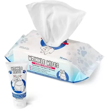 Squishface Wrinkle Paste (2oz) & 6x8 Wipes Bundle - Clean Wrinkles, Tear Stains, Tail Pockets, Paws – Anti-Itch, Deodorizing - Great for English Bulldogs, Pugs, Frenchies, French Bulldogs & Any Breed