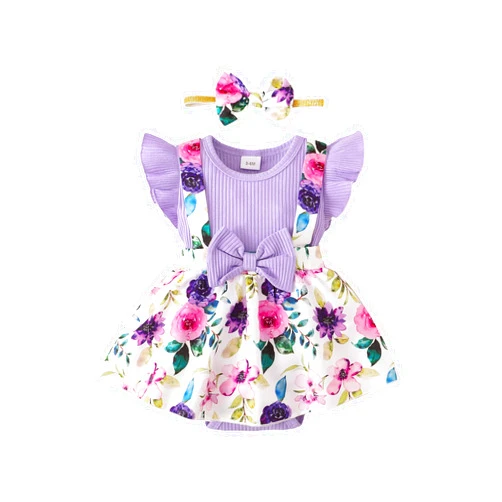 HIGHUZZA Newborn Baby Girl Clothes Infant Dress Outfit Summer Romper Jumpsuit Headband Overall Skirt Clothing Set