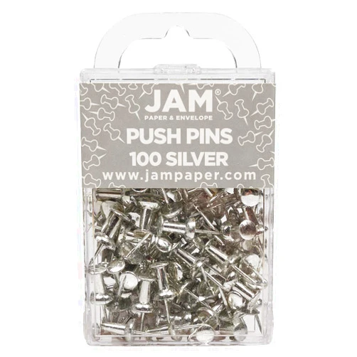 JAM PAPER Colorful Push Pins - Silver Pushpins - 100/Pack