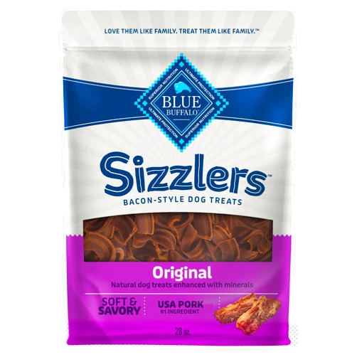 Blue Buffalo Sizzlers Bacon-Style Dog Treats with Real USA Pork, Original Flavor, 28-oz Bag