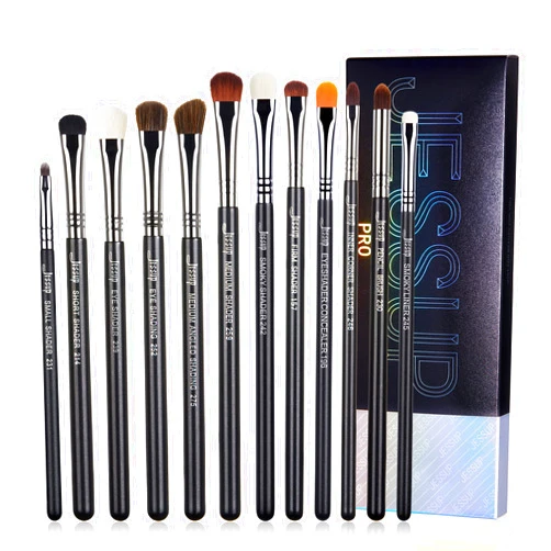 Jessup Eyeshadow Brush Set 12pcs Eye Makeup Brushes Set Professional Premium Sythetic Eye Shadow Blending Smoky Shader Concealer Brush Black T339