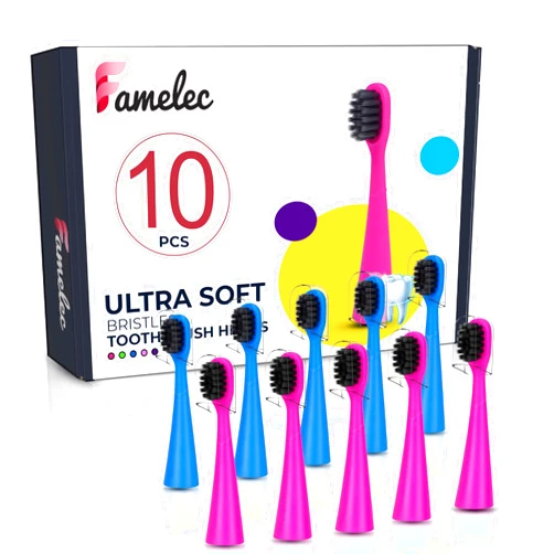 FAMELEC 10Pcs for Burst Kids Replacement Heads, Perfect Fit for Burst Toothbrush Heads Kids, Ultra Soft Bristles for Deep Clean, Perfect for Toothbrush Heads (Pink and Blue)