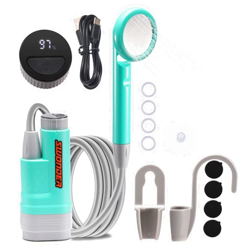 Swonder Portable Camping Shower with Intelligent Water Temperature Display | IPX7 Waterproof Rechargeable Battery Pump - Perfect Outdoor Camp Shower for Travel, Hiking, Pet Bathing