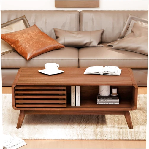 Royal Windsor Coffee Table,Mid Century Modern Table with Storage,Sliding Fence Door,Farmhouse Wooden Coffee Table for Living Room,Walnut