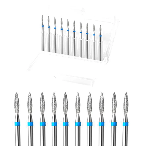 ERUIKA 10pcs Diamond Flame Cuticle Drill Bits Set, Professional Cuticle Nail Drill Bits for Dead Skin 3/32'' Nails Dry Manicure Pedicure Shape Remove Nail Salon Tools (Medium-M)