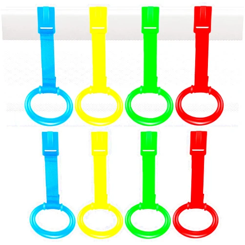 Aocoray 8PCS Baby Crib Pull Rings, Baby Bed Stand Up Rings, 4 Colors Baby Cot Hanging Ring, Walking Assistant Pull Up Ring for Infant Baby Toddler
