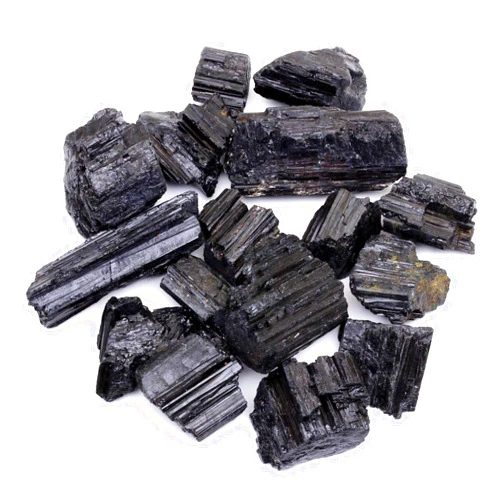 DANCING BEAR Black Tourmaline Crystals Bulk (1/2 LB Medium Pieces), Includes: (1) Selenite stick & Information cards, Rough Raw Natural Stones for Good Vibes, Reiki Energy Made in USA
