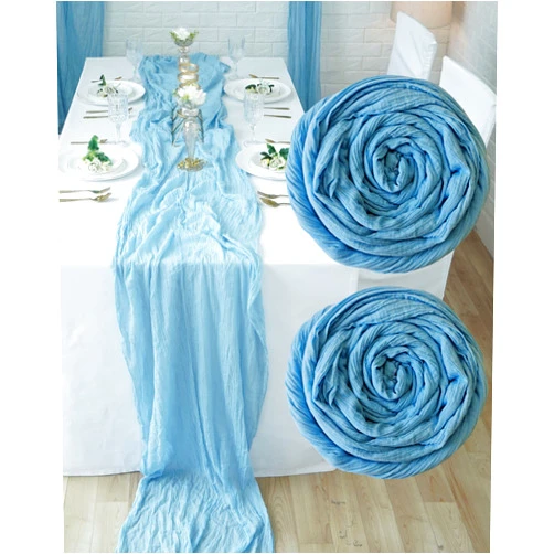 PARFAIR DESSIN 2pc Cheese Cloth Gauze Table Runner for Rustic Boho Wedding Cheesecloth Wedding Table Decor Cheese Cloth Table Cloth Dusty Blue Tablecloth for Rustic Wedding Decor 160 inches Long (2 Pack- Dusty Blue)