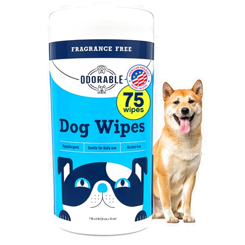 Odorable Dog Grooming Wipes - 75 Fragrance-Free Cleaning Wipes for Dogs & Puppies - Advanced Odor Neutralization for Paws, Body & Butt - Safe & Gentle for Pets, Alcohol-Free Pet Care