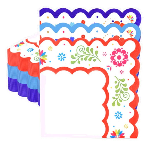 PhyLence 60 Pcs Cinco de Mayo Scalloped Paper Napkins – 13 x 13 Inch Colorful Floral Fiesta Disposable Napkins for Mexican Party, Taco Night, Cinco de Mayo Celebration, and Table Decorations