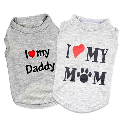 DroolingDog 2 Pack Puppy T Shirt Dog Clothes I Love My Daddy Mommy Small Dog Shirts Puppy T-Shirt for Small Dogs