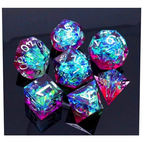 CREEBUY Resin DND Dice Set Purple & Lake Blue Polyhedral Dice for Dungeon and Dragons D&D RPG Table Games, Handcrafted Galaxy Dice with Gift Box, Girls Fantasy Dice with Pretty Filler