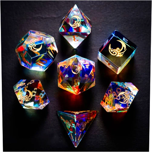 LANGWEI D&D Dice Set, Pretty Symphony Crystal DND Polyhedral Role Playing Dice Set, 7 Pcs