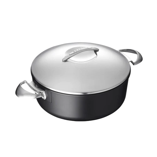 SCANPAN Professional 4.5 qt Low Sauce Pot with Lid - Easy-to-Use Nonstick Cookware - Dishwasher, Metal Utensil & Oven Safe - Made in Denmark