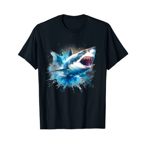 Cool Watercolor Great White Shark Open Jaw T-Shirt