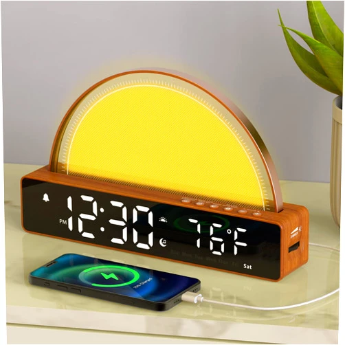 APUZOM Sunrise Alarm Clock, Wake Up Light Dawn Simulator, Bedside Lamp Color Night Light with USB Charger, Sleep Aid, Loud Sunlight Alarm Clock for Heavy Sleepers Adults, Gift for Kids Teens Boys Girls
