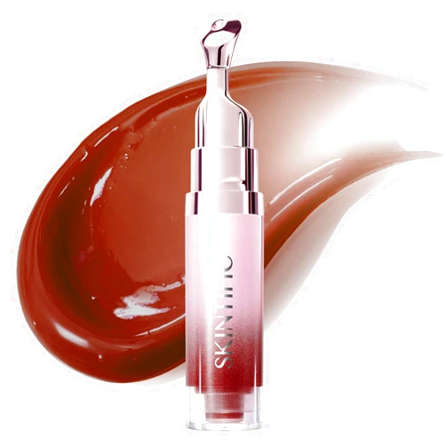 SKINTIFIC Peptide Brightening Lip Serum, Hydrating & Plumping Tinted Lip Gloss, Moisturizing Lip Balm with Polypeptides & Squalane for Glossy Sheer, Smooth Lips(08U Cinnamon Rose)