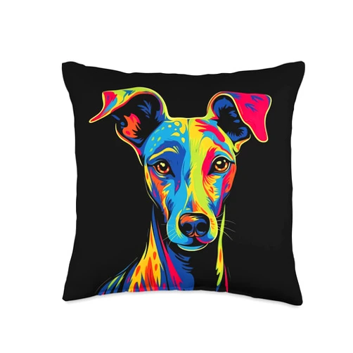 Whippet Gifts by J Funny Whippet Dog Mom or Dad Colorful Puppy Art Lover Black Throw Pillow