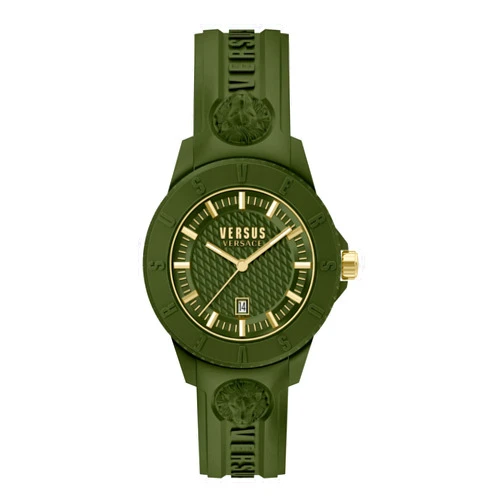 Versus Versace Tokyo R Collection Luxury Mens Watch Timepiece with a Green Strap Featuring a Green Case and Green Dial