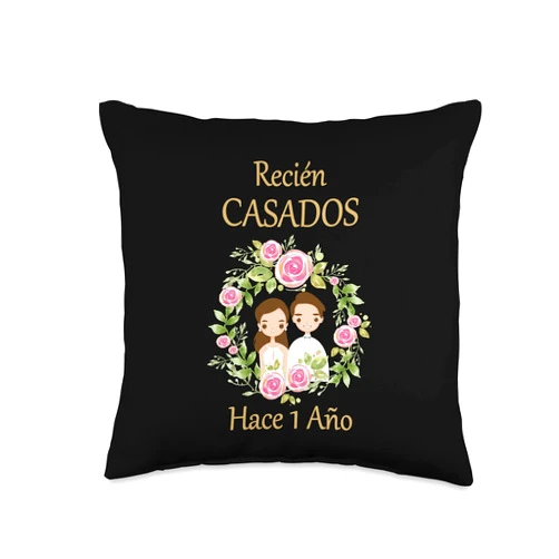 Día de la boda, aniversarios y compañía. Recièn Casados Hace 1 Año 1º Aniversario de boda Throw Pillow, 16x16, Multicolor