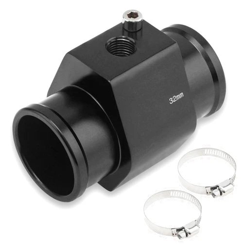 DriSentri Water Temp Joint Pipe, Aluminum Black Water Temp Meter Temperature Gauge Joint Pipe Radiator Sensor Adaptor Clamps 32mm