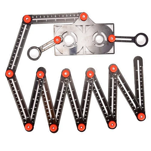 FJNATINH Multi Angle Measuring Ruler, 12-Sided Angle Measurement Tool with Hole Punch Locator, Aluminum Alloy Adjustable Multi-Function Bend Ruler (12-Sided)