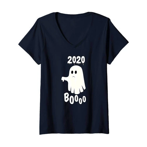 BOO 2020 Funny Halloween Ghost Meme Gifts Womens BOO 2020 Funny Thumbs Down Halloween Ghost Meme Gift V-Neck T-Shirt