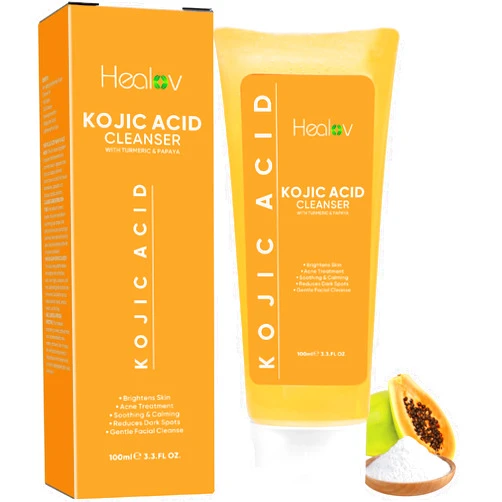 Healov Kojic Acid Soap for Hyperpigmentation – Skin Brightening Kojic Papaya Face and Body Wash – Dark Spot Soap Reduces Acne, Scars, and Evens Skin Tone – Turmeric Facial Cleanser for Brighter Glowing Skin