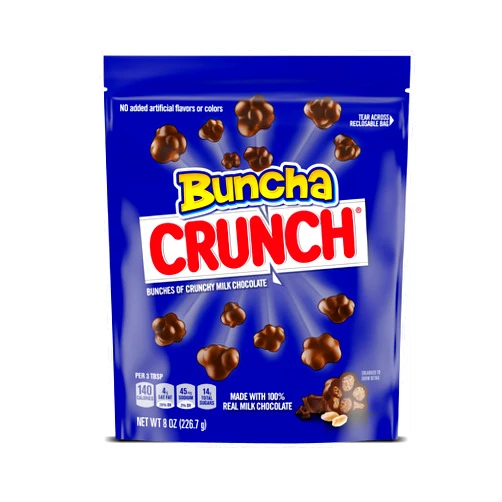Crunch Buncha CRUNCH - Milk Chocolate and Crisped Rice, Resealable Bag, 8 oz each, Bulk 8 Bags