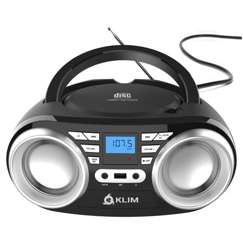 KLIM B3 Portable CD Player Boombox with FM Radio, Bluetooth, USB, AUX, and FM Radio – Cd Players for Home – Dual Speakers, EQ Sound Effects, 20 Preset Stations, Compact and Lightweight