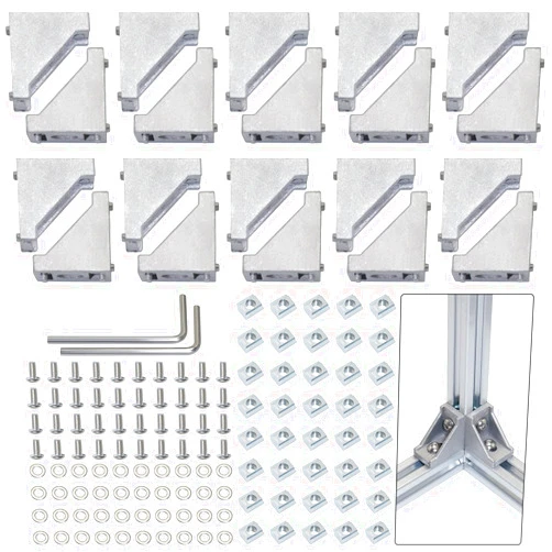 CheeMuii 2020 Corner Bracket Kit, 20pcs Corner Brackets, 40pcs Hex Screws, Sliding Nuts, Washers and 2pcs Hex Wrenchs for Slot 6mm 20s Aluminum Extrusion Profile Rail Accessories 20sets