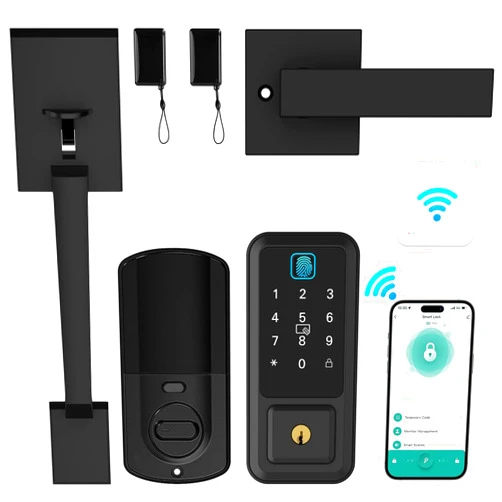 Hunnay WiFi Front Door Lock Set, Hunnay Keyless Entry Door Lock, Smart Locks for Front Door, Keypad Door Lock, Smart Door Lock with Handle, Fingerprint Door Lock APP Control Bluetooth Alexa Auto Lock, Black