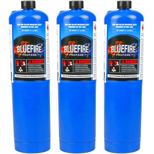 BlueFire Pack of 3, BLUEFIRE Standard Propane Gas Cylinder Canister Welding Brazing Soldering Fuel Gas for HVAC Plumbing Cooking Grilling and Camping 1 lb Small Propane Tank for Propane Torch Head Weed Torches