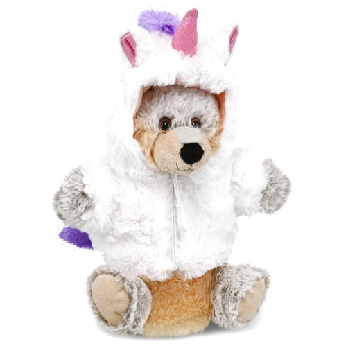 DolliBu Wolf Unicorn Plush Stuffed Animal Hand Puppet Toy - Super Soft Wolfcorn Dress Up with Removable Plush Unicorn Outfit, Cute Fantasy Wildlife Gift with Name Personalization - 9.5 Inches