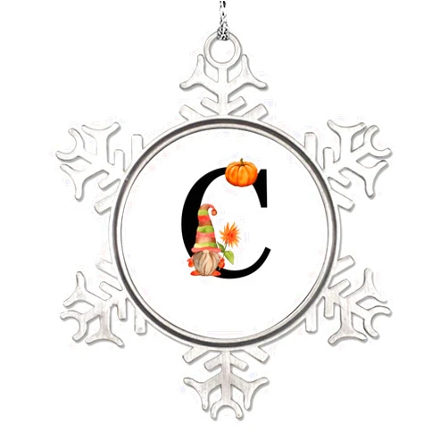 LITTLEGROVE SEEDS Snowflake Ornament Monogram Initial Letter C Christmas Decorations for Tree Fall Sunflower Gnomes Alphabet Christmas Ornaments Funny Metal Souvenir Winter Exchange Gift 3 Inch