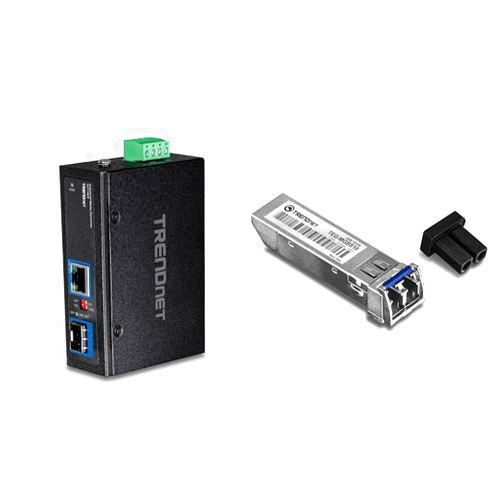 TRENDnet Hardened Industrial 100/1000 Base-T to SFP Media Converter with TRENDnet 10km SFP to RJ45 Mini-GBIC Single-Mode LC Gigabit Module