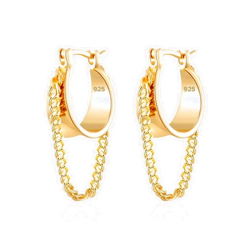 Ritach Gold Chain Earrings for Women Trendy Dainty 925 Sterling Silver Post 14k Gold Plated Chain Tassel Dangle Hoop Earrings for Gifts