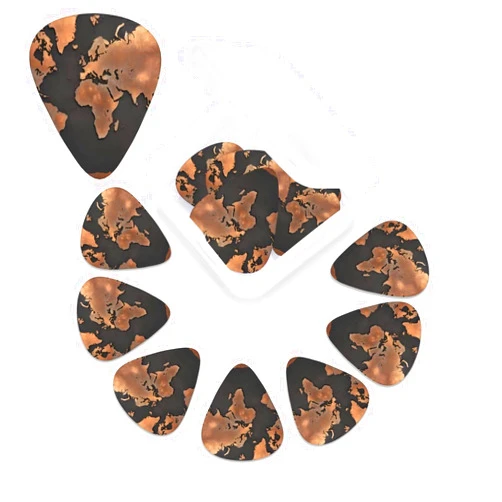 LHBWCVN 12 Pack Guitar Picks with Storage Box 3 Different Thickness Celluloid Plectrums Rust World Map Guitar Pick for Electric Guitars, Bass, Ukulele Includes 0.46mm, 0.71mm, 0.96mm